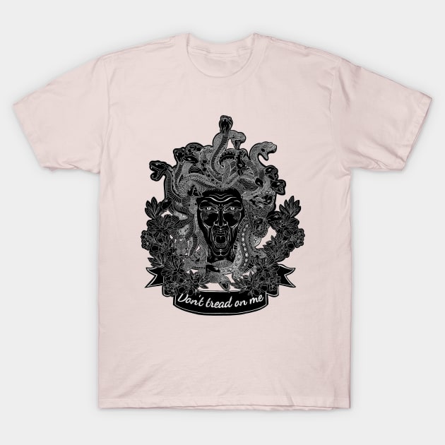 Medusa “Don’t tread on me” (black & white) T-Shirt by FitzGingerArt